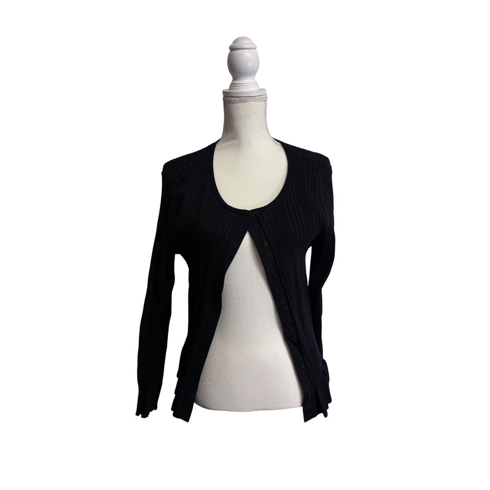 Cabi Women's Black Button Up Rib Knit Cardigan Size Large